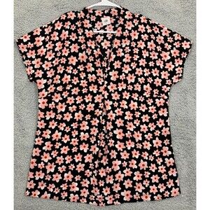 Women's Cabi Small (S) Black Pink Red Floral Print Cap Sleeve Top Blouse